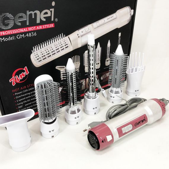 Фен для волос стайлер с насадками Gemei GM-4836 7 в 1, Фен-стайлер с различными насадками | Зображення 4