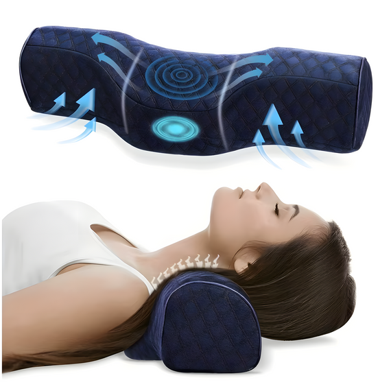 Ортопедична подушка для сну Memory Foam з підтримкою шиї синя | Зображення 1
