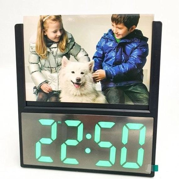 Электронные проводные настольные цифровые часы DS-6608 с фоторамкой, зелёная подсветка. NE-254 Цвет: черный | Зображення 1