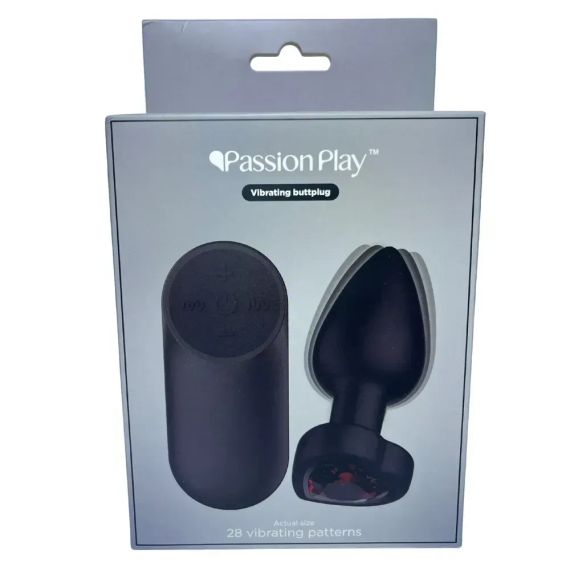 Анальная вибропробка с пультом Passion Play с красным камнем в форме сердца, 28 режимов, чёрная Sex Aura | Зображення 5