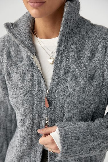 Теплий кардиган в косички на блискавці - сірий цвет, ONE SIZE (є розміри) | Зображення 3