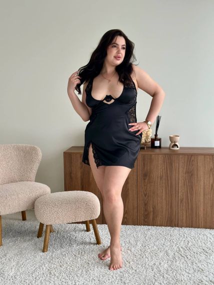Еротичний чорний пеньюар PLUS SIZE з мереживом | Зображення 4