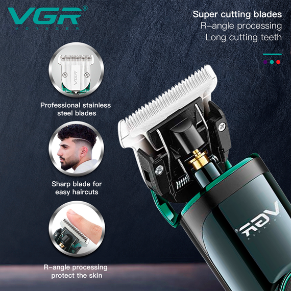 Акумуляторна машинка для стрижки VGR V-671, 4 насадки, LED дисплей | Зображення 3