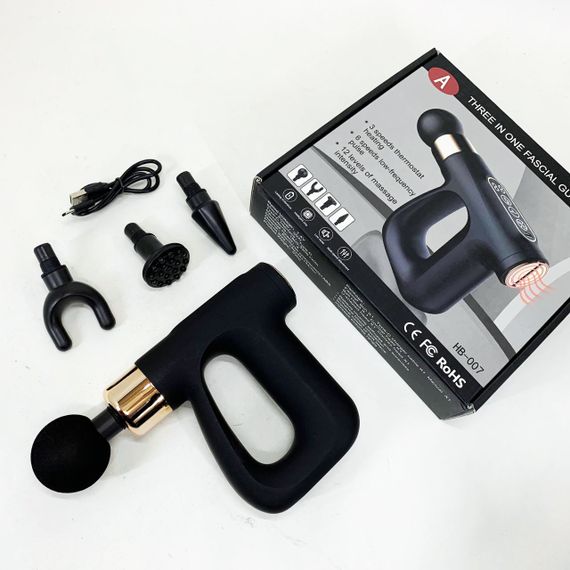 Ударний Перкусійний масажер для тіла та м'язів Масажний пістолет EM HB-007 акумуляторний чорний | Зображення 7