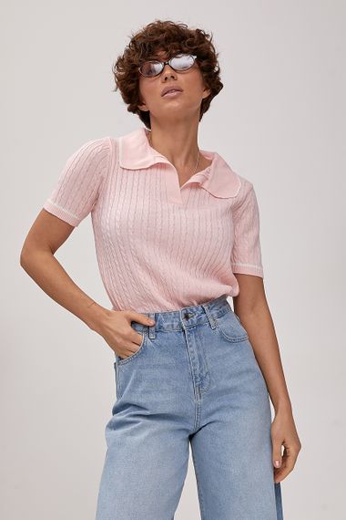 В'язане поло в косичку - пудра цвет, ONE SIZE (є розміри) | Зображення 4