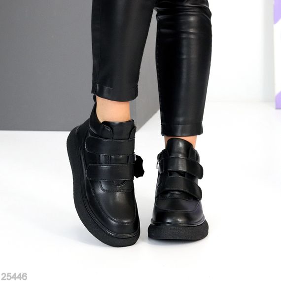 Крутые спортивные зимние черные ботинки натуральная кожа на липучках | Зображення 3