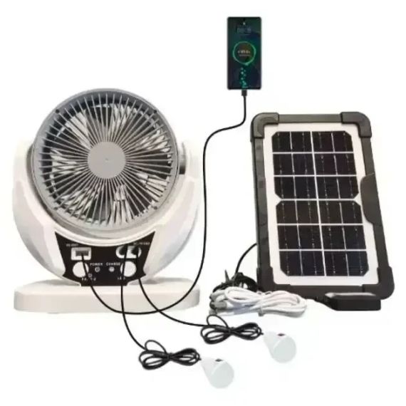 Вентилятор портативний 4в1 (6", сонячна панель, 2 LED лампи, 2 швидкості, 6Вт, USB, 3.2V/4000 мАг) | Зображення 1
