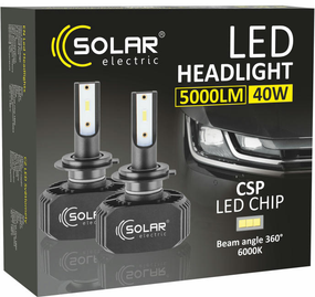 8207 SOLAR Лампа LED H7 LED 12/24V 40W 5000Lm 6000K, CSP1860 2шт.