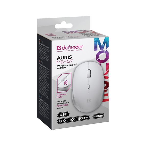 Мишка Defender Auris MB-027 Silent Wireless White (52028) | Зображення 4