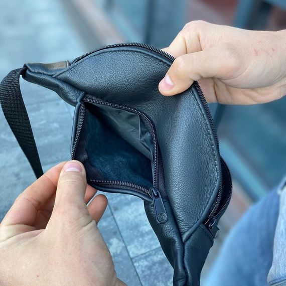 Функціональна бананка, Чорна шкіряна сумка бананка Зручна чорна чоловіча барсетка AM-19 | Зображення 3