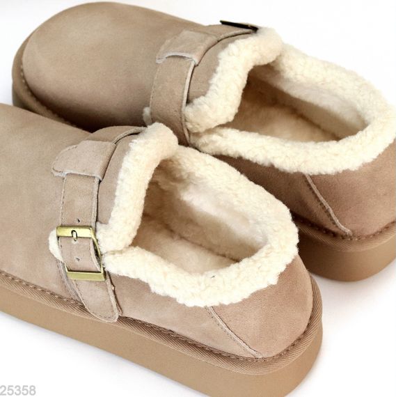 Бежевые замшевые угги автоледи на утолщенной подошве | Зображення 7