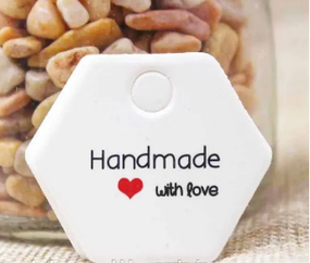 Бірки "Handmade with  love", Шестикутні,  Колір -білий , 100шт/уп