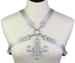 Портупея зі штучної шкіри з фіксатором Women's PU Leather Chest Harness Caged Bra GREY Sex Aura