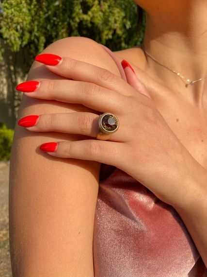 Кольцо из матового красного золота с Раухтопазом и бриллиантом 15.5 | Зображення 6