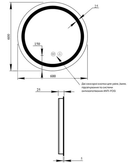 Зеркало Qtap Mideya с антизапотеванием (DC-F803) 600х600 QT2078F803W | Зображення 6
