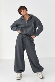 Спортивний костюм оверсайз із плюшевим начосом - темно-сірий цвет, S/M (є розміри)