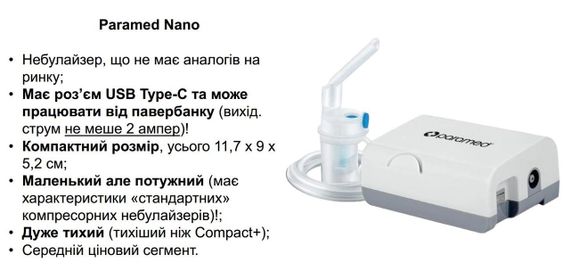 Ингалятор (небулайзер) Paramed Nano Type-C компрессорный гарантия 2 года | Зображення 4