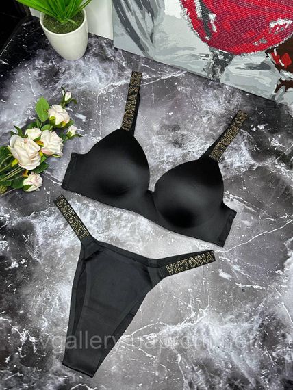 Комплект женского нижнего белья Victoria`s Secret (бюстгальтер + трусики) Черный | Зображення 1