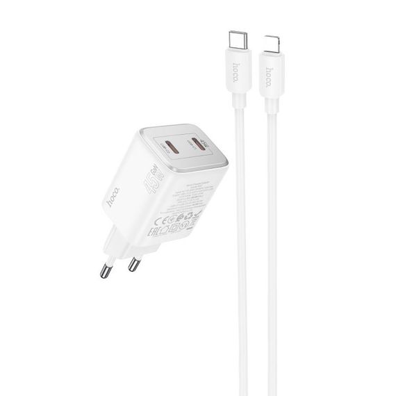 Набір СЗУ HOCO N42+кабель Lighting, 2xUSB-C, PD45W, кабель 1м, White | Зображення 3