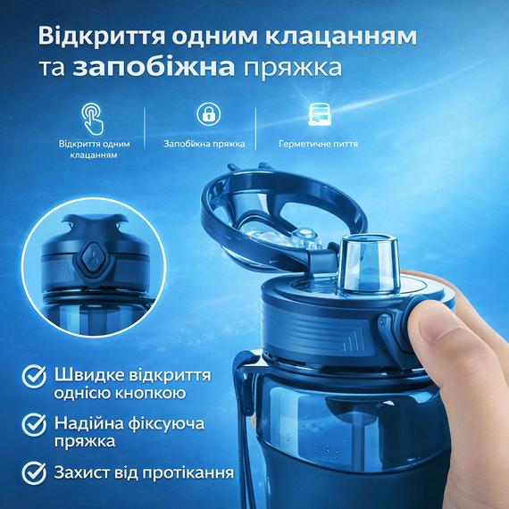 Спортивная бутылка для воды KANGZYUAN 650 мл голубая, тритановая (BPA Free) | Зображення 3