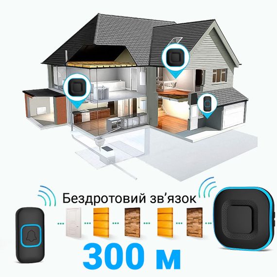 Беспроводной дверной звонок Digital Lion WDB-10, до 300 метров, влагозащищенный, Черный (1029) | Зображення 5