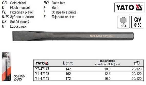 Зубило 10х142мм YATO-47147