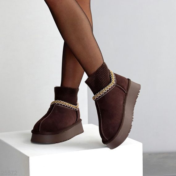 Низькі уггі автоледі з текстильним манжетом колір гіркий Шоколад 37