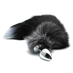 Металлическая анальная пробка Лисий хвост Alive Black And White Fox Tail L, диаметр 3,9 см Sex Aura
