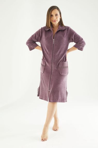 Женский халат Nusa 0321 велюровый на молнии, Фиолетовый, 4XL | Зображення 3