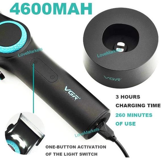 Комплект VGR V-051 машинка для стрижки з потужним акумулятором 2500 мАг, LED-дисплеєм та 4 насадками для стрижки волосся довжиною від 3 до 12 мм (47860-VGR 3 IN 1_4331) | Зображення 8