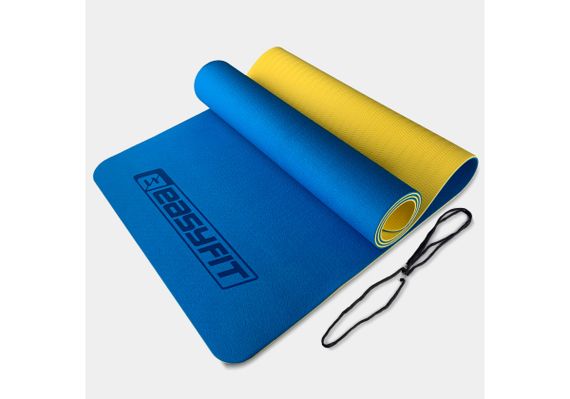 Килимок для йоги та фітнесу EasyFit TPE+TC 6 мм двошаровий синій-жовтий (EF-1924-BEY)