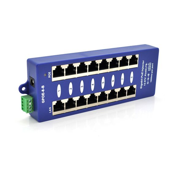 8-портовый POE-инжектор питания, с 8xRJ45 портами Ethernet 10/100/1000Мбит/с