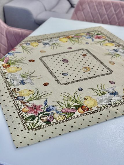 Скатертина гобеленова CHEYSI Limaso, 93x93, Квадратна, Великодній, Без люрексу, 60% поліестер, 24% бавовна, 16% акрил, Гобелен | Зображення 1