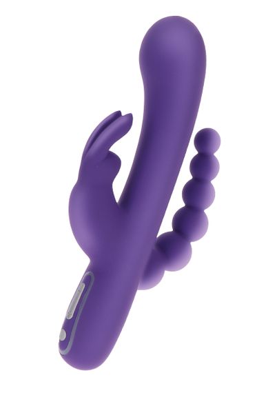 Вібратор-кролик з анальною ялинкою Toy Joy, силіконовий, фіолетовий, 21.5 х 4 см