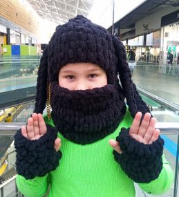 Чорна балаклава з вушками + рукавиці в подарунок