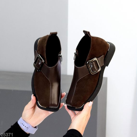 Дизайнерские шоколадные туфли натуральная кожа + замша квадратный носок | Зображення 6