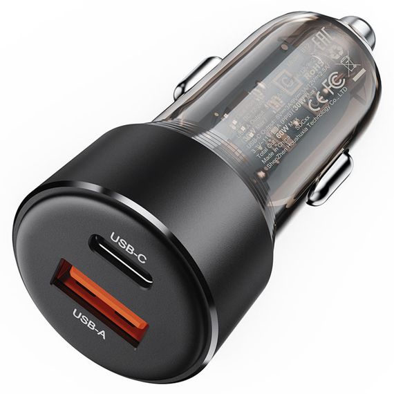 АЗУ Acefast B12 PD30W+QC3.0 total 60W (1USB-A/1C) Black | Зображення 2