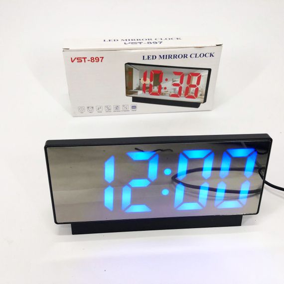 Часы сетевые настольные VST-897-5 (синяя подсветка, температура, от USB кабеля), Настольные LED часы | Зображення 6