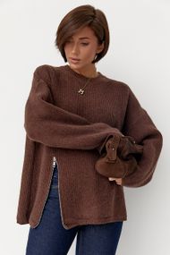 Жіночий вільний в'язаний джемпер - темно-коричневий цвет, ONE SIZE (є розміри)