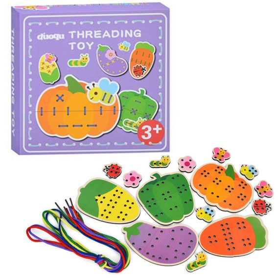 Дитяча дерев'яна іграшка-шнурівка "Овочі" MD 1985(Violet)