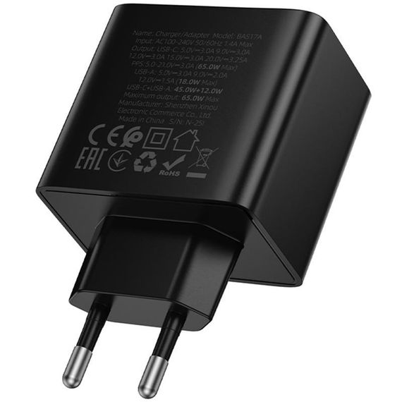 СЗУ Borofone BAS17A Erudite PD65W+QC3.0 (1USB-A/1C) Black | Зображення 4