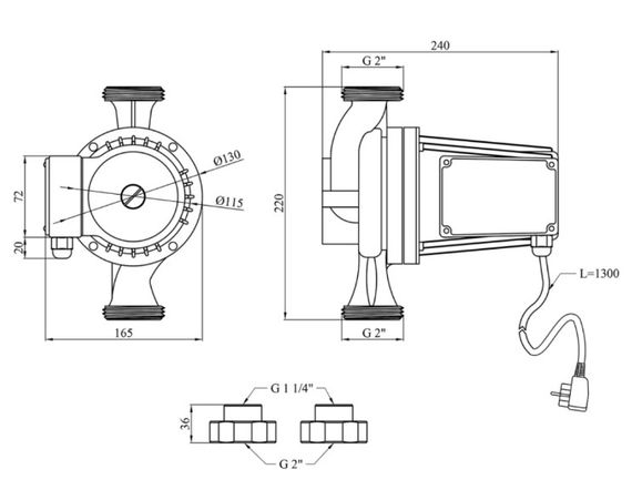 Циркуляционный насос Pumpman GRS32/12/220 Нmax 12 м Qmax 8,5 куб.м 370 Вт з гайками (CV029801) | Зображення 1