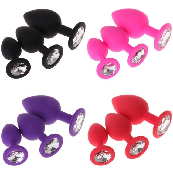 Силиконовая анальная пробка с кристаллом (Размер L, красная) | Зображення 5