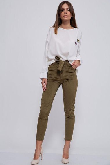Вельветовые женские штаны цвета хаки 123R17864 | Зображення 1