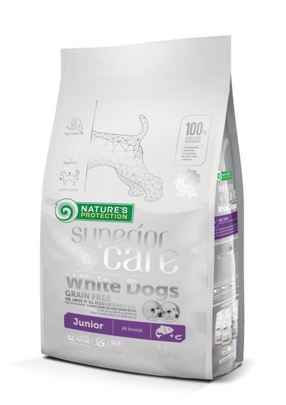 Корм Nature's Protection Superior Care White Dogs Grain Free Junior All Breeds сухой для щенят с белым окрасом шерсти 1.5 кг