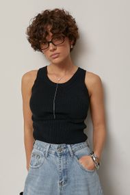 В'язана однотонна майка в рубчик - чорний цвет, ONE SIZE (є розміри)