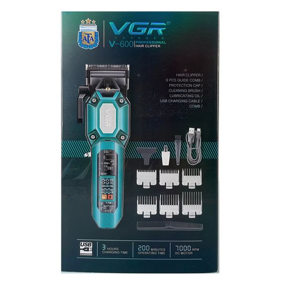 Акумуляторна машинка для стрижки VGR V-600 Green, 6 насадок, регулятор висоти, LED display, 7000 RPM (45688-V-600 GREEN_587) | Зображення 5