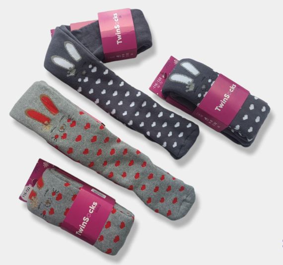 Махрові колготи для дівчинки з малюнком ТмTwinsocks сірий меланж+червоний, 116-122 / 6-7 років