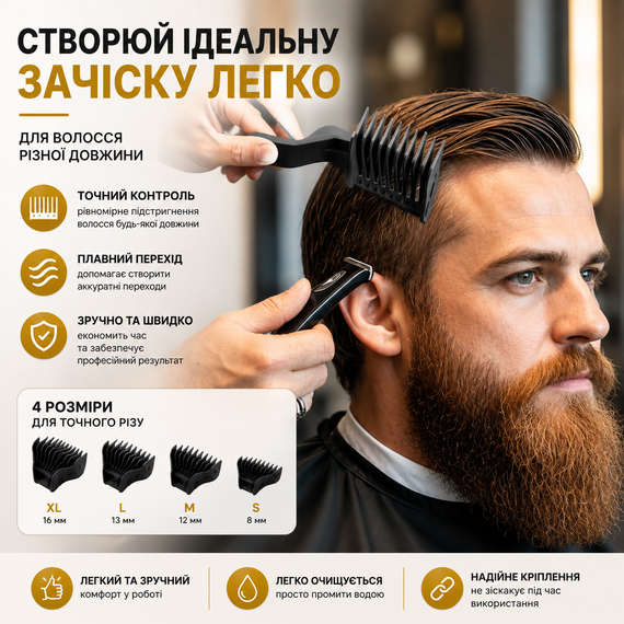 Професійний набір гребінців 4-в-1 Blend Friend для фейду та тушування волосся (чорний). Знімний перукарський гребінець-насадка | Зображення 13