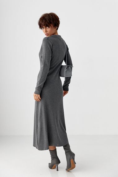 Трикотажна довга сукня на ґудзиках - сірий цвет, ONE SIZE (є розміри) | Зображення 1